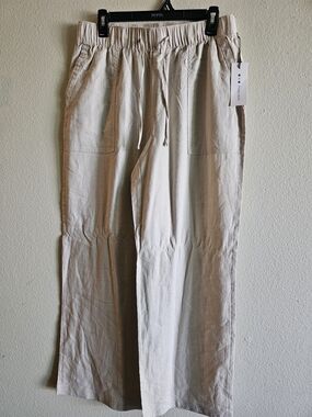Men's Beige Drawstring Wide-Leg Pants